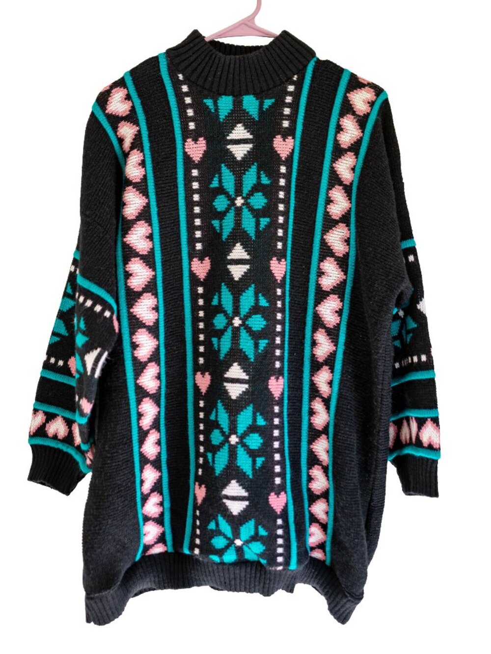Vintage 80s/90s Private Eyes Oversized Knit Sweater- Hearts - Fall Ready!